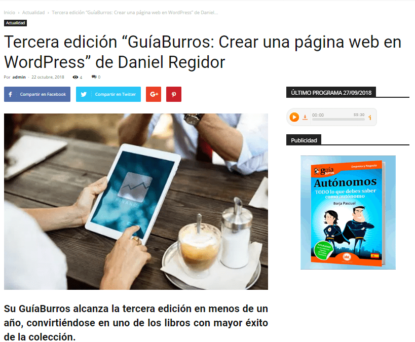 El medio de comunicación, Colaborum, se hace eco de la tercera edición del «GuíaBurros: Crear una web en WordPress».