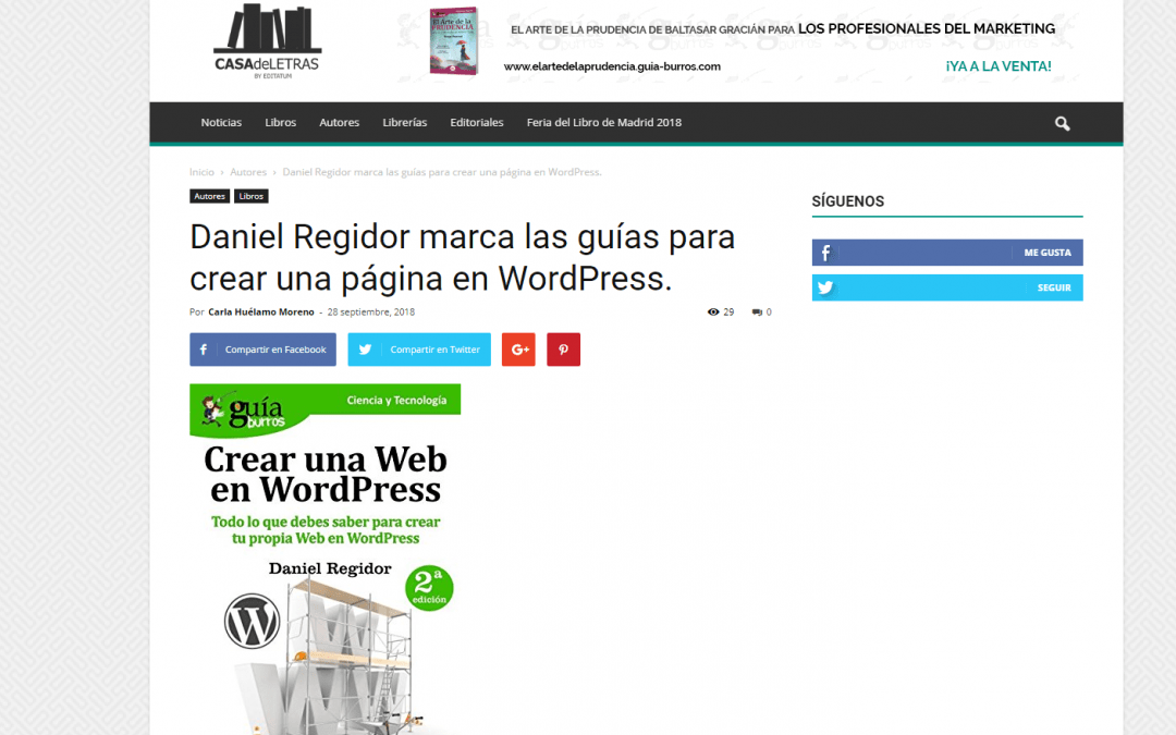 Casa de Letras se hace eco del GuíaBurros: Crear una web en wordpress, de Daniel Regidor